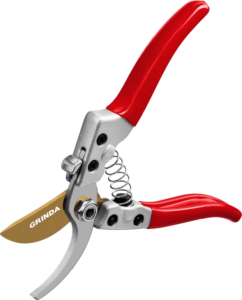 GRINDA  G-13, 205 мм, закаленные лезвия, титановое покрытие, алюминиевые рукоятки, плоскостной секатор (423113) 423113