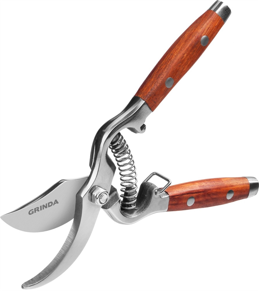 GRINDA  P-15, 210 мм, нержавеющая сталь, с деревянными рукоятками, цельнокованый плоскостной секатор, PROLine (423415) 423415