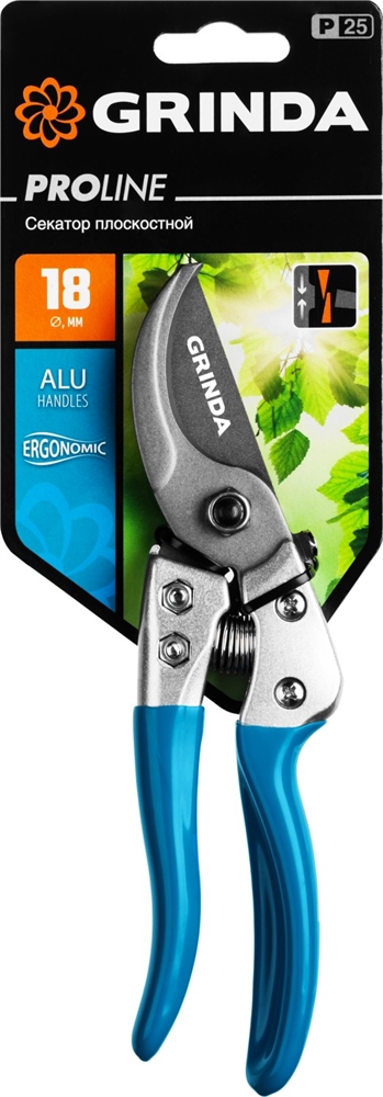 GRINDA  P-25, 200 мм, закаленная сталь, эргономичные алюминиевые рукоятки, виниловое покрытие, плоскостной секатор, PROLine (423425) 423425