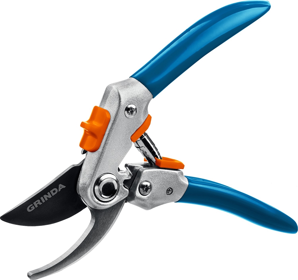 GRINDA  P-51, 200 мм, закаленная сталь, шестерённая передача, двухкомпонентные рукоятки, покрытие ПВХ, плоскостной секатор, PROLine (423451_z01) 423451_z01