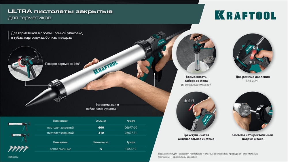 KRAFTOOL  5 шт, запасные сопла для закрытых пистолетов для герметика (06677-S) 06677-S