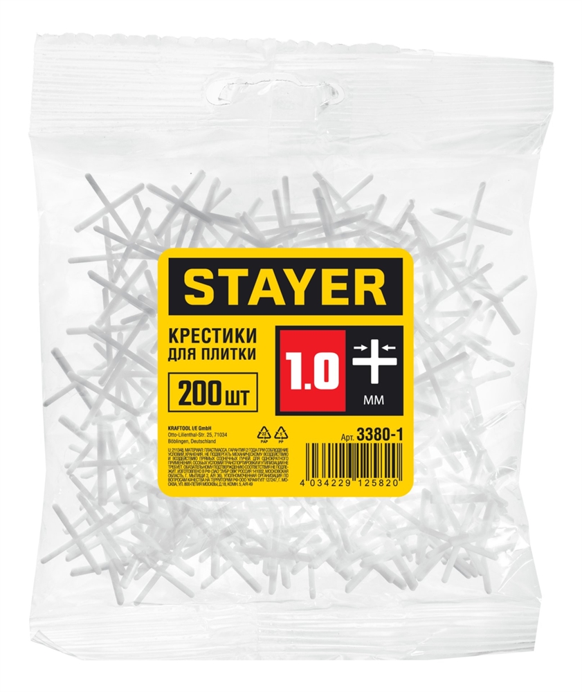 STAYER  1 мм, 200 шт, крестики для плитки (3380-1) 3380-1