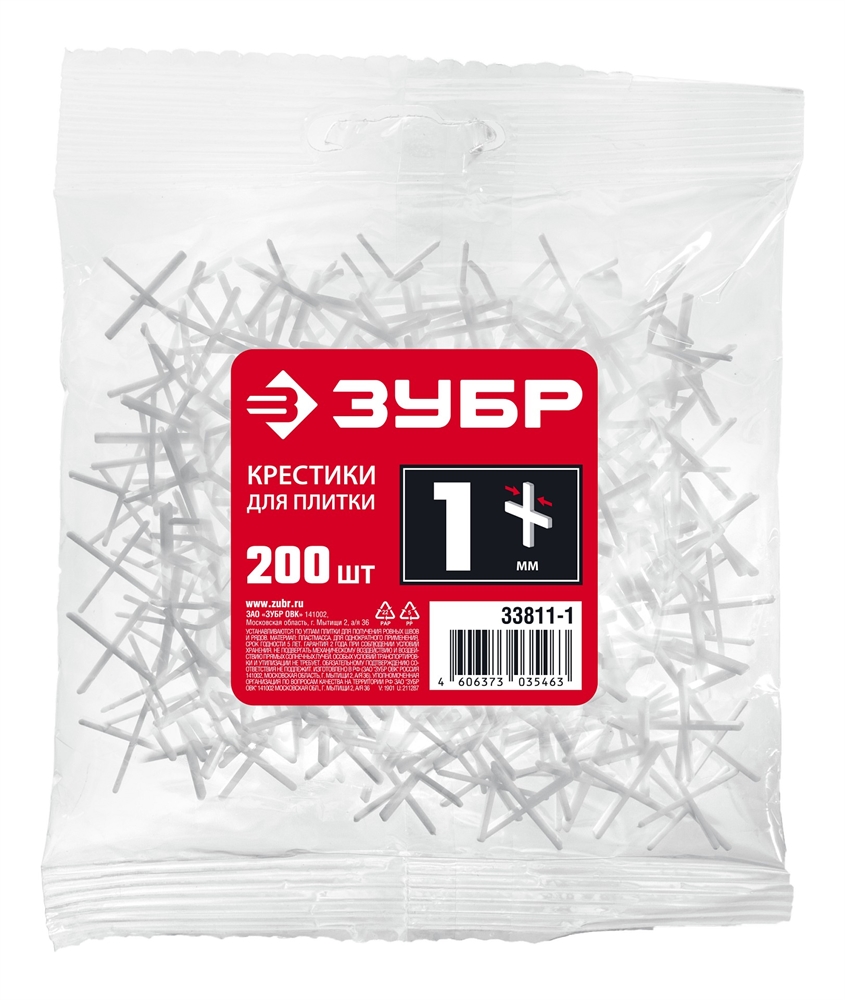 ЗУБР  1 мм, 200 шт, крестики для плитки (33811-1) 33811-1