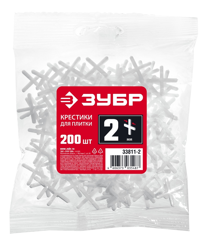 ЗУБР  2 мм, 200 шт, крестики для плитки (33811-2) 33811-2