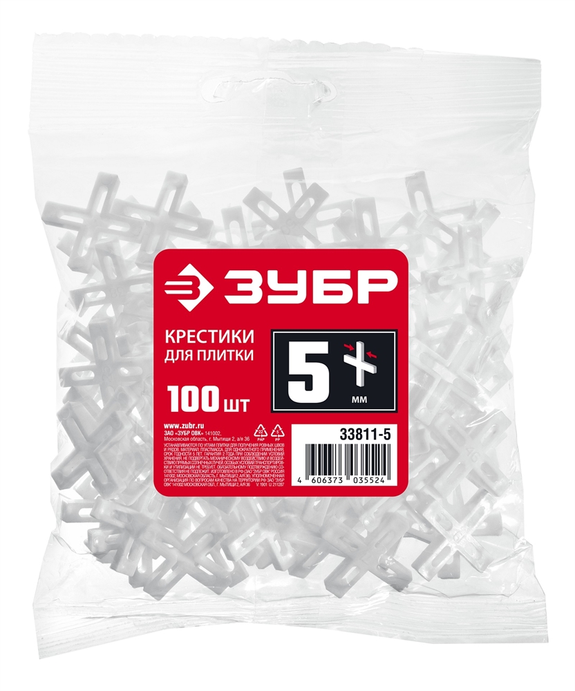 ЗУБР  5 мм, 100 шт, крестики для плитки (33811-5) 33811-5