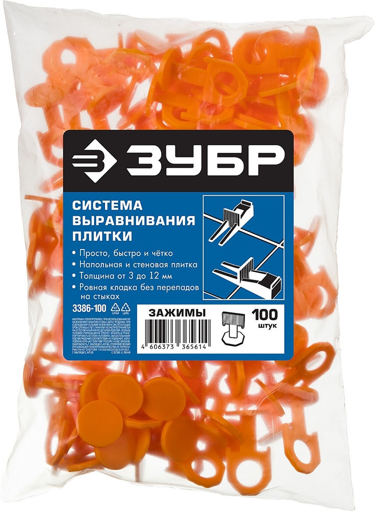 ЗУБР  СВП, 100 шт зажим, система выравнивания плитки (3386-100) 3386-100