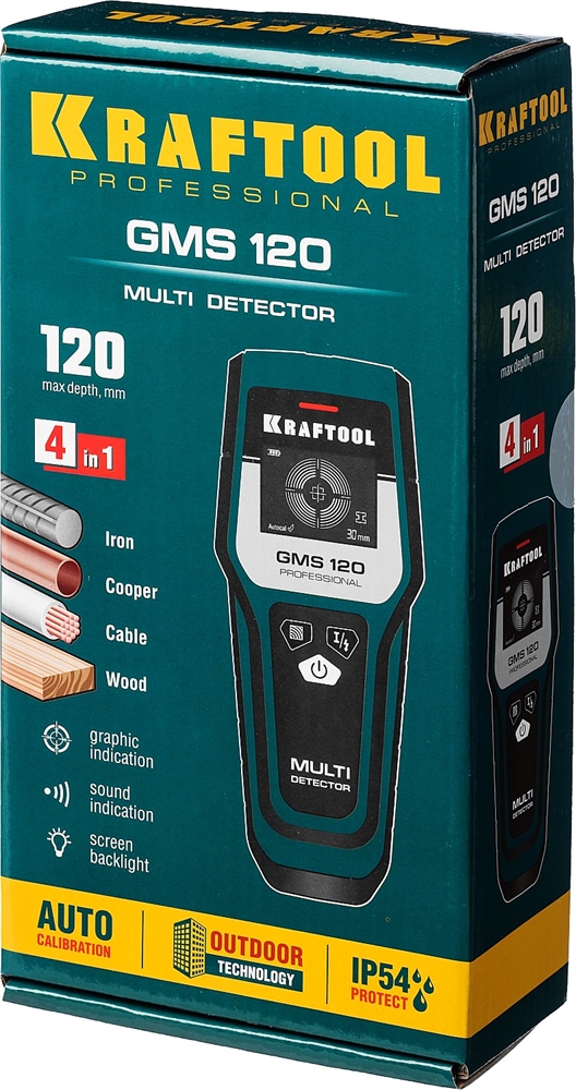 KRAFTOOL  GMS 120, ЖК дисплей, универсальный детектор (45298) 45298