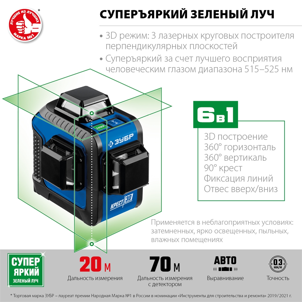 ЗУБР  КРЕСТ 3D, лазерный нивелир, Профессионал (34909) 34909
