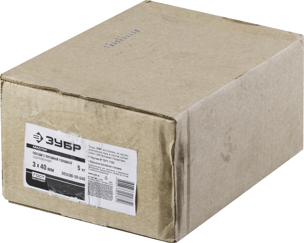 ЗУБР  40 x 3 мм, цинк, 5 кг, гвозди с большой потайной головкой (305090-30-040) 305090-30-040