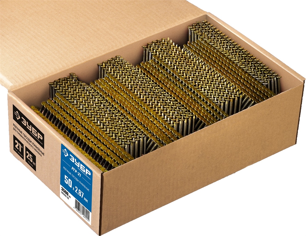 ЗУБР  SN21 50 х 2.87 мм реечные гвозди рифленые для нейлеров ЗУБР SN21-**, 3500 шт (305392-50) 305392-50