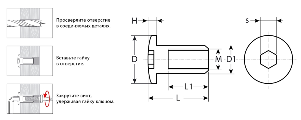 ЗУБР  M6 x 12 мм, шест. 5 мм, цинк, 5 кг, гайка Эриксона с полукруглой головкой, Профессионал (303760-5) 303760-5