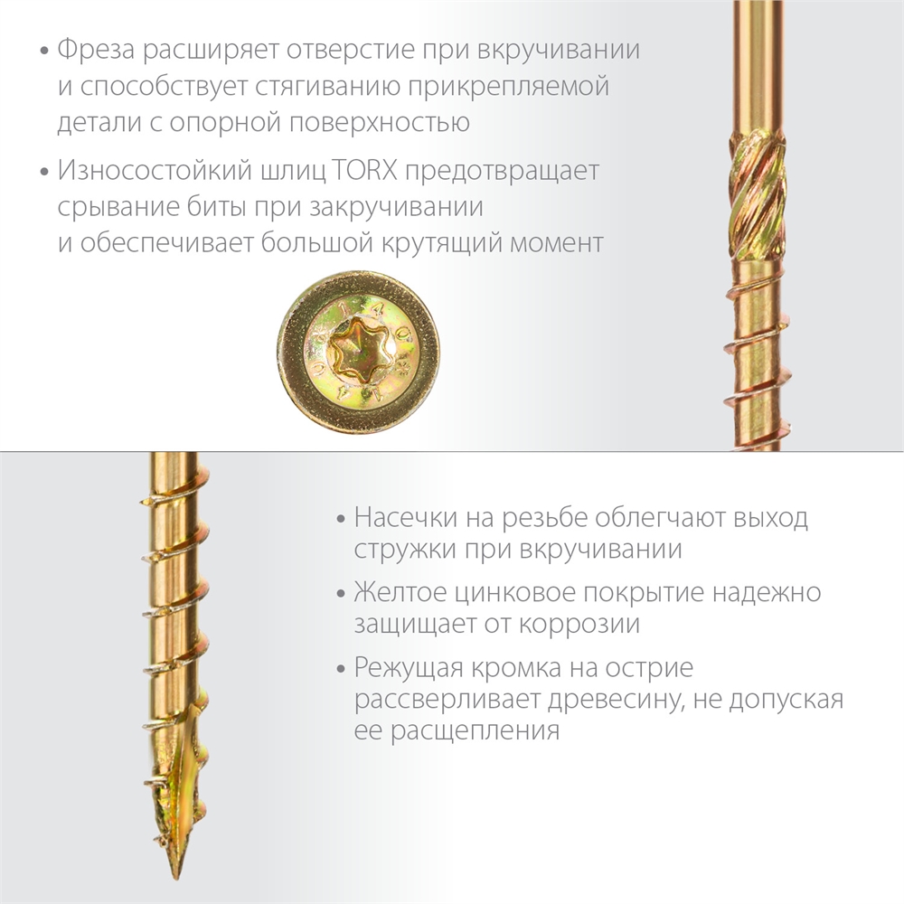ЗУБР  КС-Т, 160 х 6.0 мм, TX30, тарельчатая головка, желтый цинк, 100 шт, конструкционный саморез, Профессионал (30051-60-160) 30051-60-160