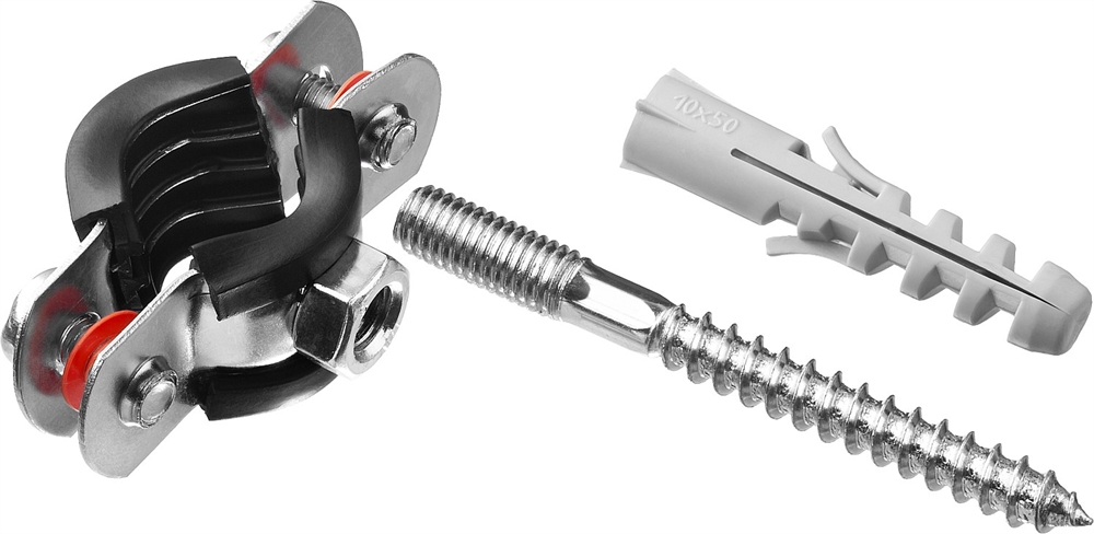 ЗУБР  3/8″, цинк, 1 шт, трубный хомут с сантехнической шпилькой и дюбелем (37866-15-19) 37866-15-19