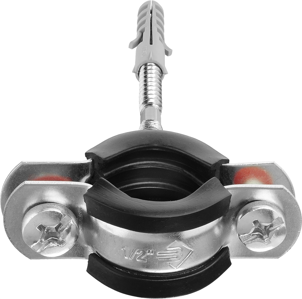 ЗУБР  1/2″, цинк, 1 шт, трубный хомут с сантехнической шпилькой и дюбелем (37866-20-24_z01) 37866-20-24_z01