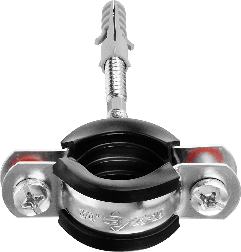 ЗУБР  3/4″, цинк, 1 шт, трубный хомут с сантехнической шпилькой и дюбелем (37866-25-29) 37866-25-29