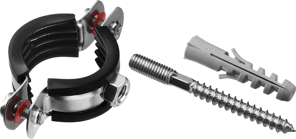 ЗУБР  1″, цинк, 1 шт, трубный хомут с сантехнической шпилькой и дюбелем (37866-32-37) 37866-32-37