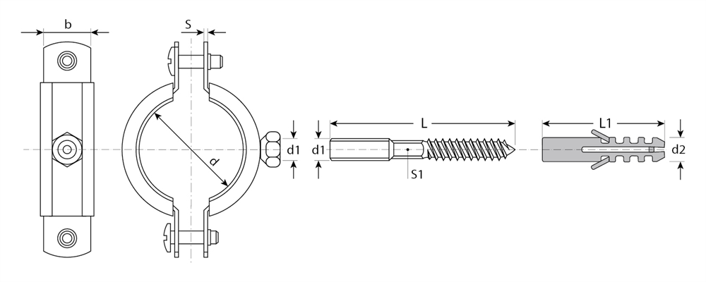 ЗУБР  1 1/4″, цинк, 1 шт, трубный хомут с сантехнической шпилькой и дюбелем (37866-40-45) 37866-40-45