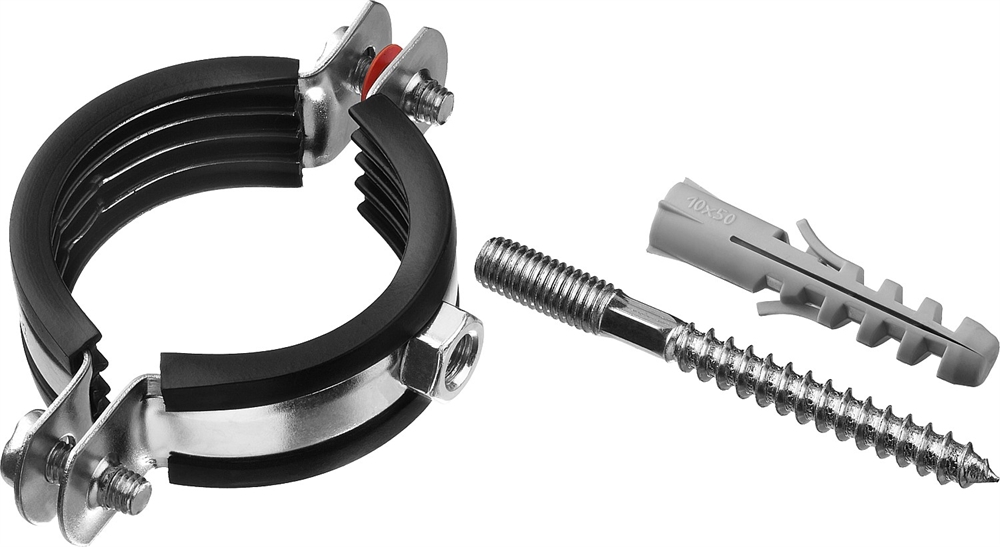 ЗУБР  1 1/2″, цинк, 1 шт, трубный хомут с сантехнической шпилькой и дюбелем (37866-47-52) 37866-47-52