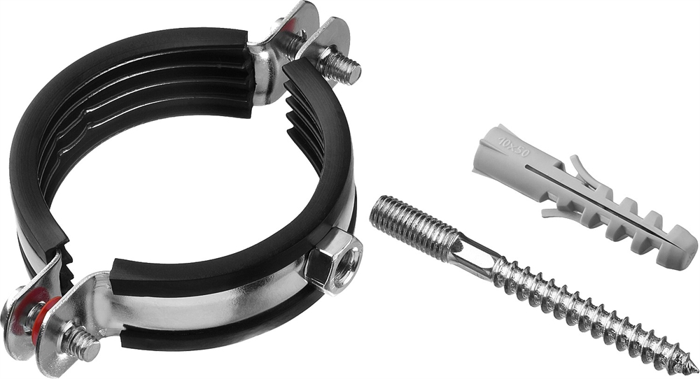 ЗУБР  2″, цинк, 1 шт, трубный хомут с сантехнической шпилькой и дюбелем (37866-59-65) 37866-59-65