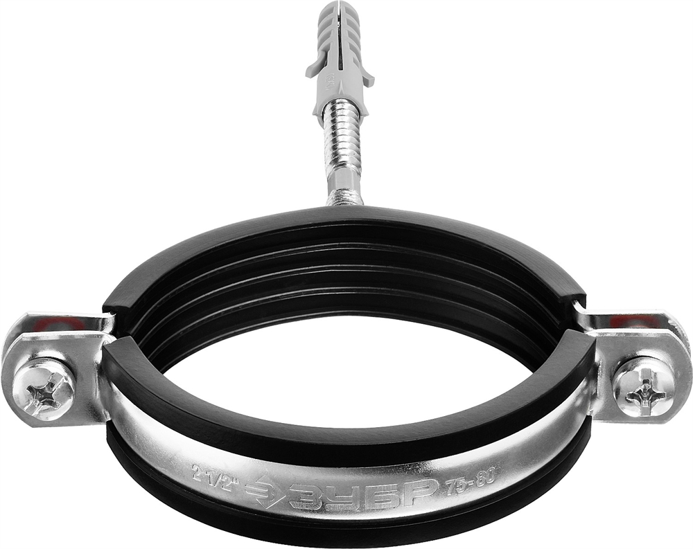 ЗУБР  2 1/2″, цинк, 1 шт, трубный хомут с сантехнической шпилькой и дюбелем (37866-75-80_z01) 37866-75-80_z01