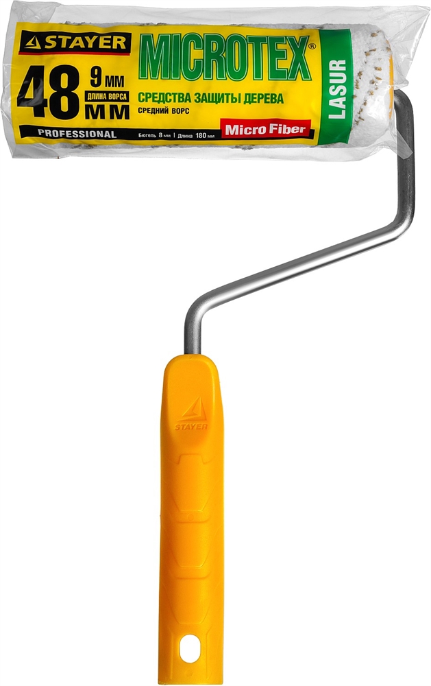 STAYER  MICROTEX, 48 х 180 мм, бюгель 8 мм, ворс 9 мм, для агрессивных сред, малярный валик, Professional (0341-18) 0341-18