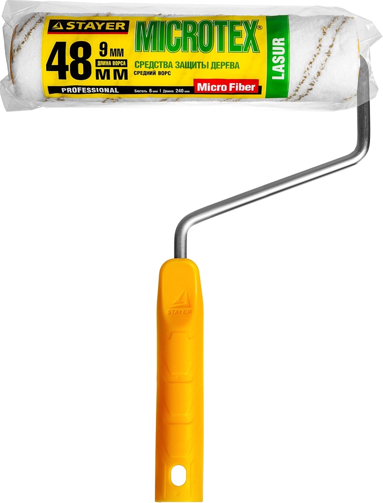 STAYER  MICROTEX, 48 х 240 мм, бюгель 8 мм, ворс 9 мм, для агрессивных сред, малярный валик, Professional (0341-24) 0341-24