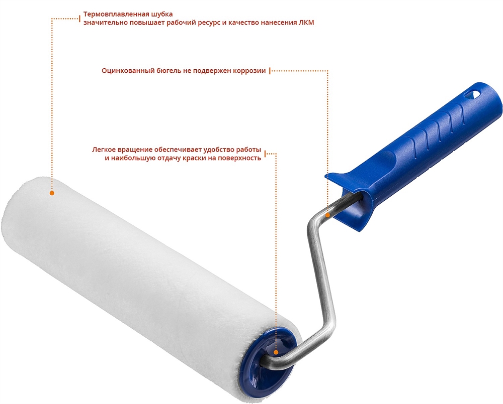 ЗУБР  ВЕЛЮР, 8 х 240 мм, бюгель 8 мм, ворс 4 мм, 50% акрил, 50% шерсть, для лаков и эмалей, малярный валик, Профессионал (03514-18) 03514-24