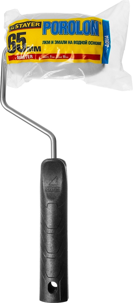STAYER  ПОРОЛОН, 44 х 90 мм, бюгель 6 мм, ворс 2 мм, для водоэмульсионных, акриловых красок и эмали, малярный валик (0360-09) 0360-09_z01