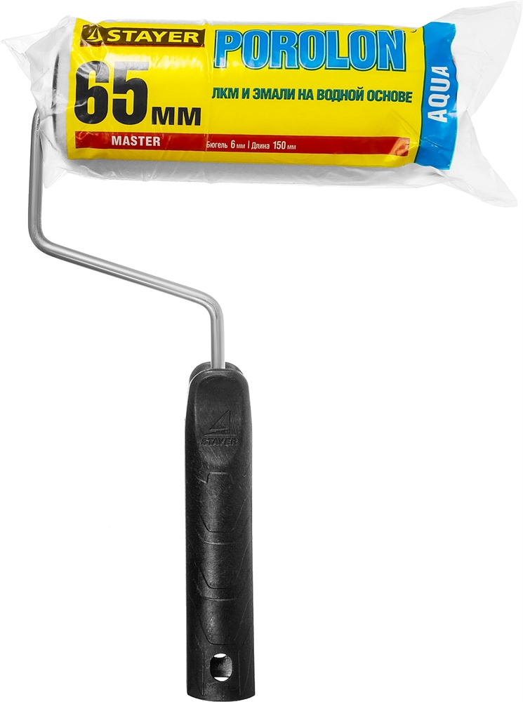 STAYER  ПОРОЛОН, 44 х 150 мм, бюгель 6 мм, ворс 2 мм, для водоэмульсионных, акриловых красок и эмали, малярный валик (0360-14) 0360-14_z01