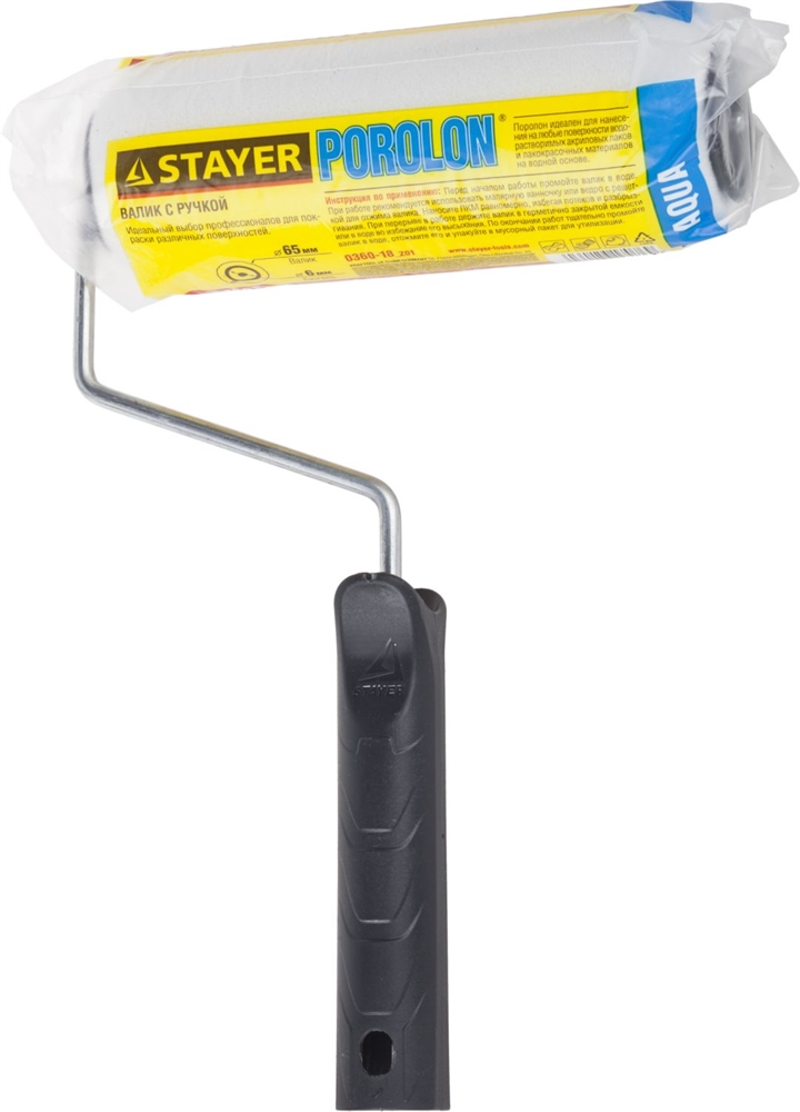STAYER  ПОРОЛОН, 44 х 180 мм, бюгель 6 мм, ворс 2 мм, для водоэмульсионных, акриловых красок и эмали, малярный валик (0360-18) 0360-18_z01