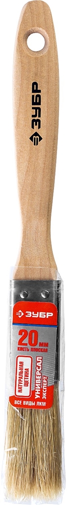 ЗУБР  УНИВЕРСАЛ, 20 мм, 3/4″, светлая натуральная щетина, деревянная ручка, все виды ЛКМ, плоская кисть (01005-020) 01005-020