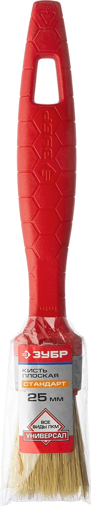 ЗУБР  УНИВЕРСАЛ, 25 мм, 1″, светлая натуральная щетина, пластмассовая ручка, все виды ЛКМ, плоская кисть (01015-025) 01015-025