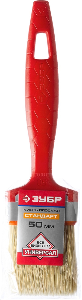 ЗУБР  УНИВЕРСАЛ, 50 мм, 2″, светлая натуральная щетина, пластмассовая ручка, все виды ЛКМ, плоская кисть (01015-050) 01015-050