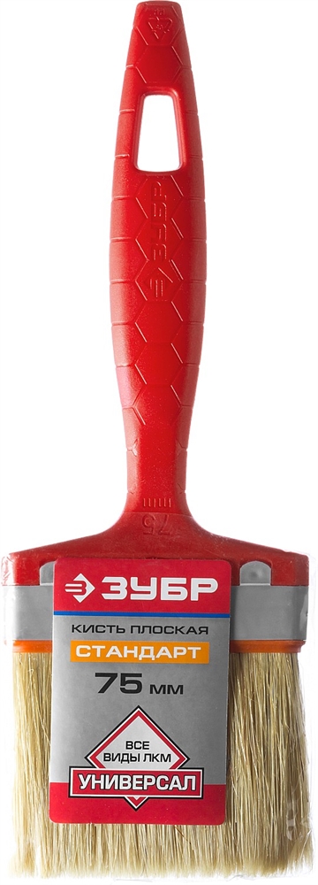 ЗУБР  УНИВЕРСАЛ, 75 мм, 3″, светлая натуральная щетина, пластмассовая ручка, все виды ЛКМ, плоская кисть (01015-075) 01015-075