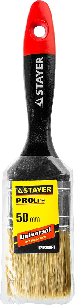 STAYER  Universal, 50 мм, 2″, светлая, натуральная щетина, деревянная ручка,  все виды ЛКМ, плоская кисть, Professional (0104-050) 0104-050
