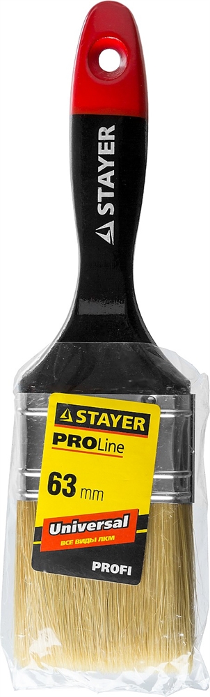 STAYER  Universal, 63 мм, 2.5″, светлая, натуральная щетина, деревянная ручка, все виды ЛКМ, плоская кисть, Professional (0104-063) 0104-063
