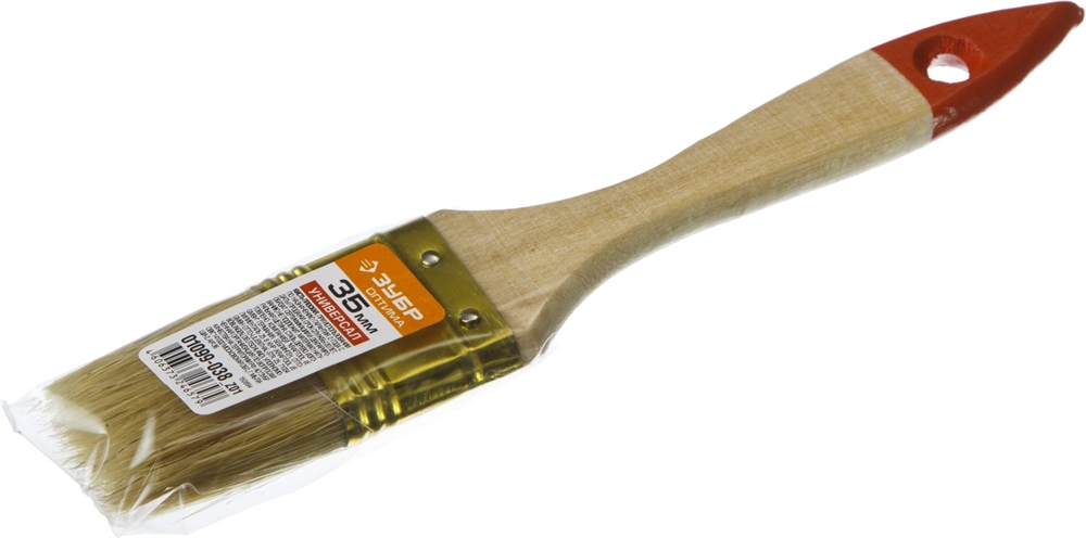 ЗУБР  УНИВЕРСАЛ, 38 мм, 1.5″, светлая натуральная щетина деревянная ручка, плоская кисть (01099-038) 01099-038_z01