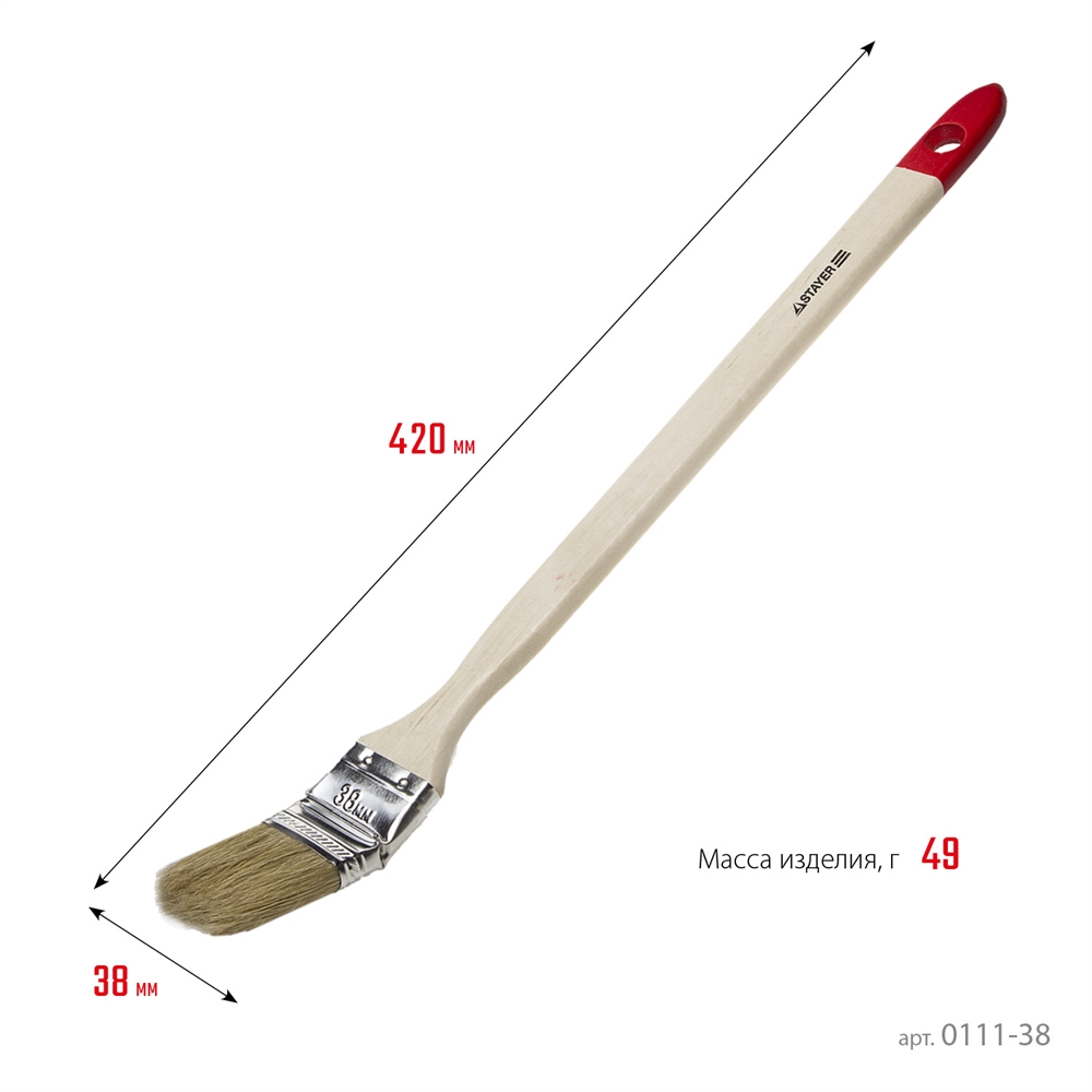 STAYER  UNIVERSAL, 38 мм, 1.5″, светлая натуральная щетина, деревянная ручка, все виды ЛКМ, радиаторная кисть (0111-38) 0111-38