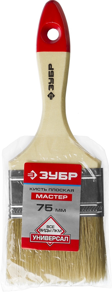ЗУБР  УНИВЕРСАЛ, 75 мм, 3″, светлая натуральная щетина, деревянная ручка, все виды ЛКМ, плоская кисть (4-01003-075) 4-01003-075