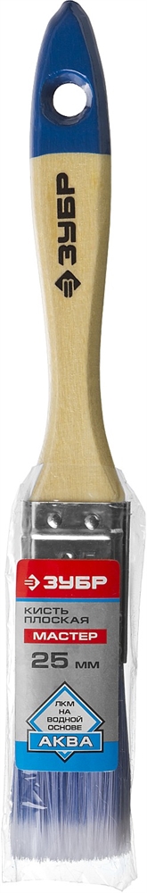 ЗУБР  АКВА, 25 мм, 1″, светлая искусственная щетина, деревянная ручка, для воднодисперсионных и акриловых ЛКМ, плоская кисть (4-01007-025) 4-01007-025