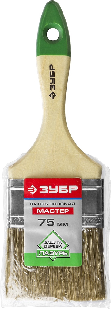 ЗУБР  ЛАЗУРЬ, 75 мм, 3″, светлая смешанная щетина, деревянная ручка, плоская кисть (4-01009-075) 4-01009-075