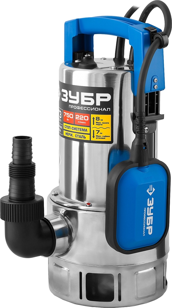 ЗУБР  750 Вт, дренажный насос для грязной воды, корпус - нерж. сталь, Профессионал (НПГ-Т3-750-С) НПГ-Т3-750-С