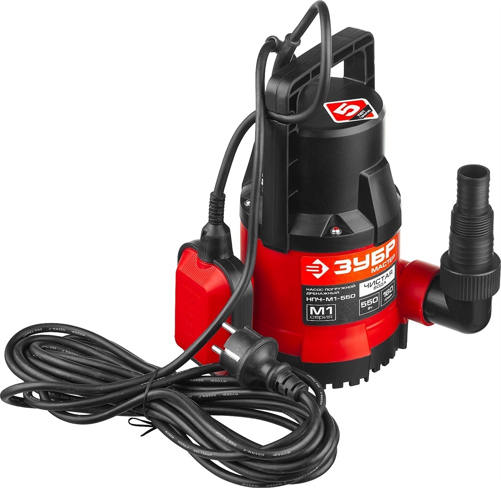ЗУБР  550 Вт, дренажный насос с минимальным уровнем откачки (НПЧ-М1-550) НПЧ-М1-550