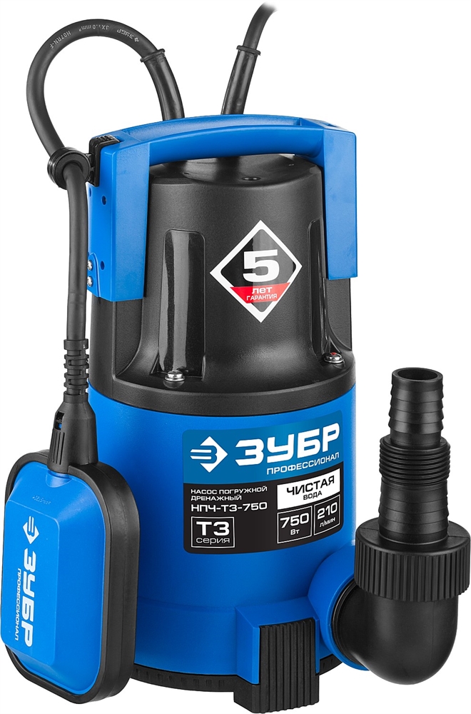 ЗУБР  750 Вт, дренажный насос с минимальным уровнем откачки, Профессионал (НПГ-Т3-750) НПЧ-Т3-750