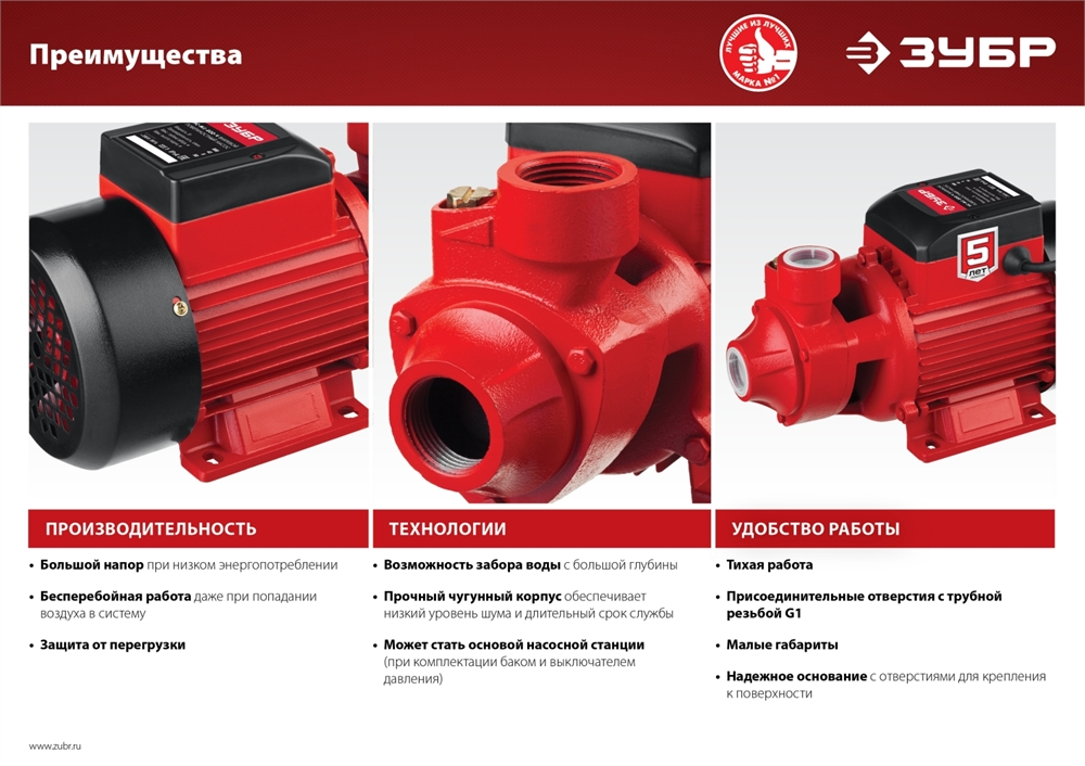 ЗУБР  400 Вт , поверхностный вихревой насос, корпус из чугуна (НС-М1-400-Ч) НС-М1-400-Ч