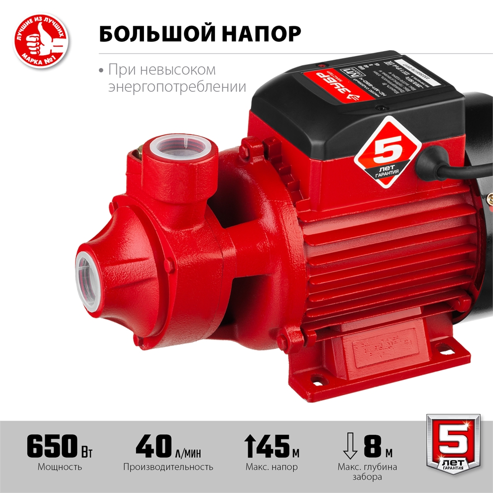 ЗУБР  650 Вт , поверхностный вихревой насос, корпус из чугуна (НС-М1-650-Ч) НС-М1-650-Ч