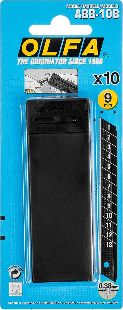 OLFA  EXCEL BLACK, 9 х 80 х 0.38 мм, 10 шт, сегментированные лезвия (OL-ABB-10B) OL-ABB-10B