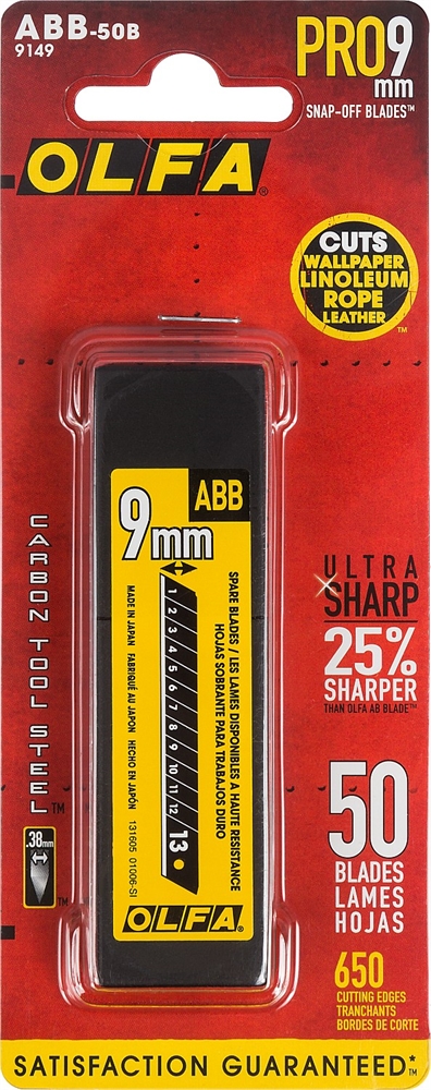 OLFA  EXCEL BLACK, 9 х 80 х 0.38 мм, 50 шт, сегментированные лезвия (OL-ABB-50B) OL-ABB-50B