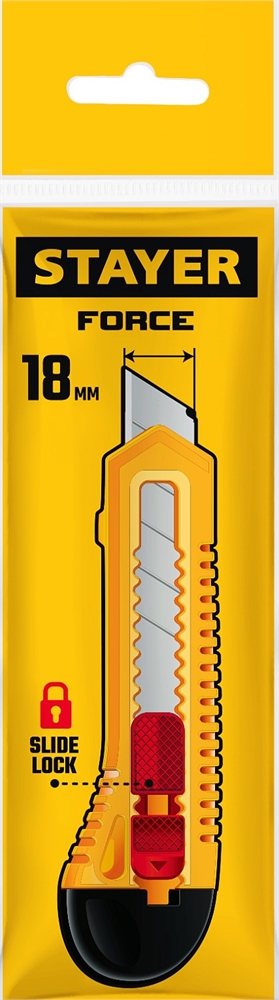 STAYER  FORCE, 18 мм, нож упрочненный из АБС пластика со сдвижным фиксатором (0911) 0911_z01
