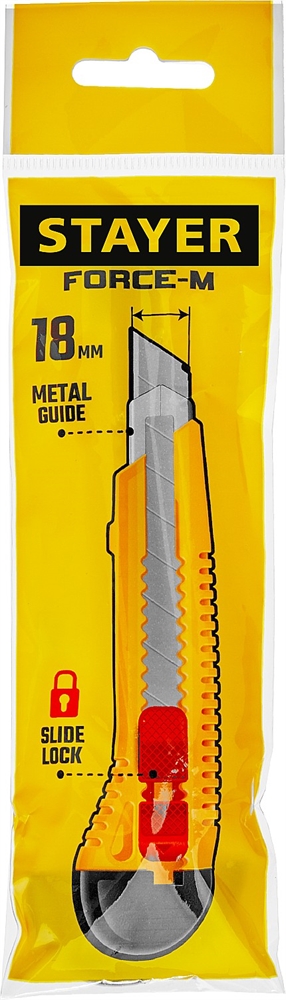 STAYER  FORCE-M, 18 мм, нож упрочненный с метал. направляющей и сдвижным фиксатором (0913) 0913_z01